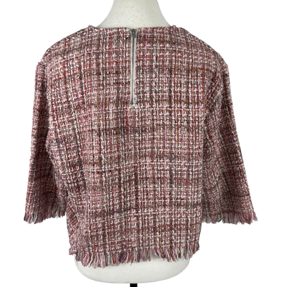 Zara Pink Tweed Crop Top Women's Large Fringe NWOT - Picture 5 of 12